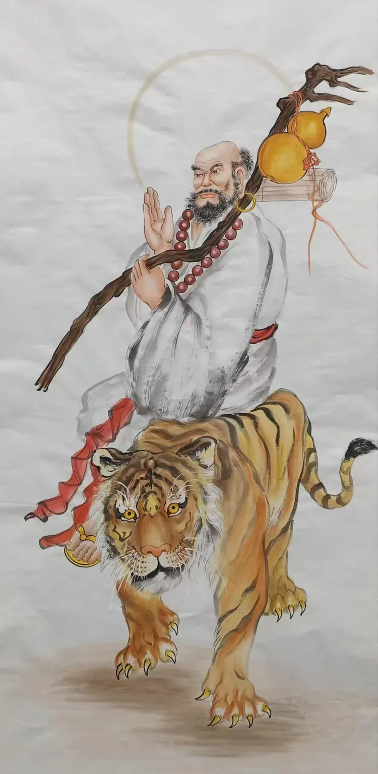 达摩伏虎《顺》人顺家顺前程顺,福多财多喜事多;大肚能容天下事,笑口