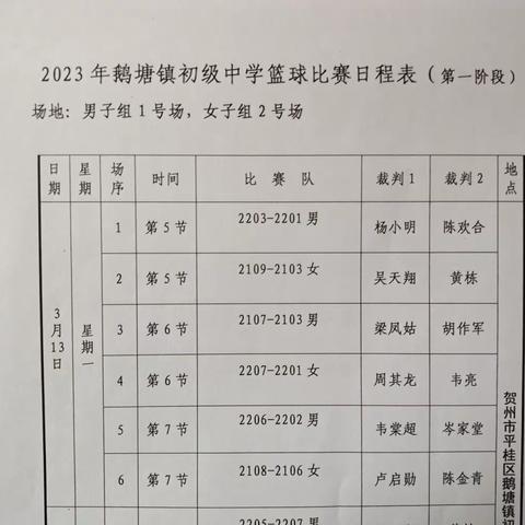 2023年春季学期鹅塘中学学生篮球赛