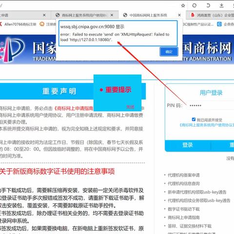 商标网输入PIN显示9080无法进入解决方案
