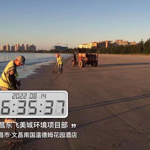 文昌东飞美城对沙滩海岸线进行清理整治