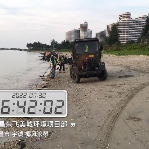 文昌东飞美城对沙滩海岸线进行清理整治
