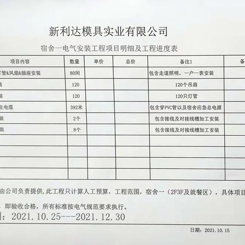 SLD二期工程宿舍一:电气安装工程                 2021.12.24(于平安夜)