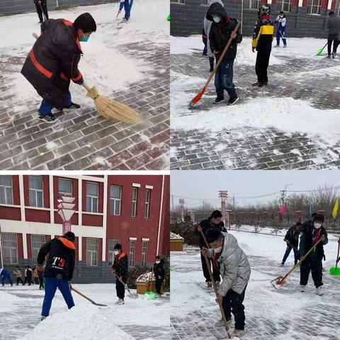 凝心协力担使命，清扫积雪净校园。—海原县第七小学全体师生清扫校园积雪活动纪实