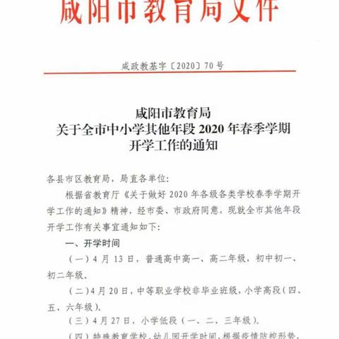 店张陈阡小学2020年春季1-5年级开学告家长书