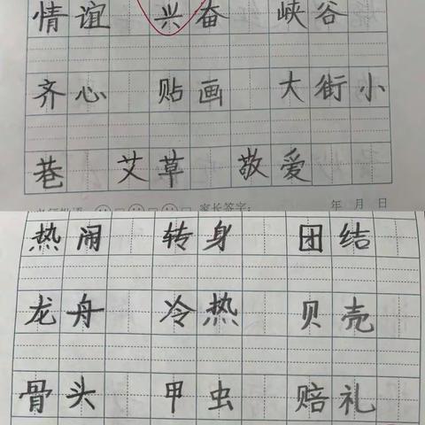 4月11日听写 书写优秀展播