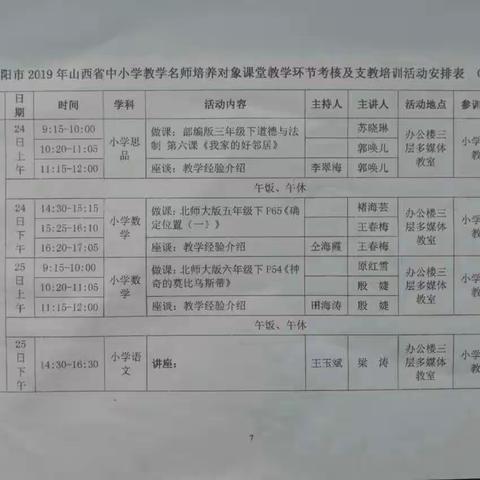 “2019年山西省中小学教学名师培养对象课堂教学环节考核及支教培训活动”在杏花圆满结束