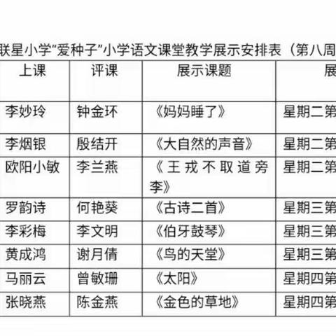 智慧研讨助成长，异彩纷呈展风采——联星小学语文科组聚焦“爱种子”课堂，追求有效教学课例展示活动