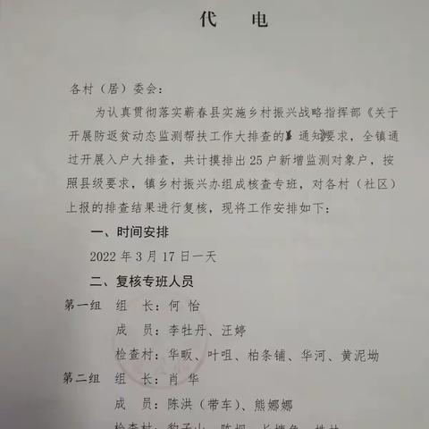 3月17日，株林镇振兴办组织3个复核专班，对我镇摸排出的25户新增监测对象户进行复核。