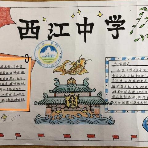 西江中学七年级同学的优秀的美术书法作品