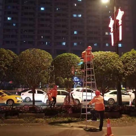 西安市绿化养护管理处（钟鼓楼所）2019年春季夜间修剪南北大街桂花树