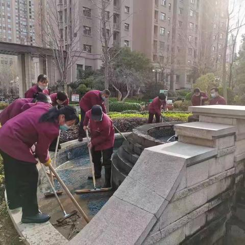【东城区天宝路街道办事处盛世花园社区】清洁水景池，让小区水系更清澈