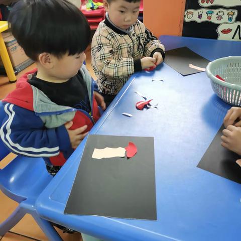 育苗幼儿园小一班创意撕贴画——《苹果🍎核》