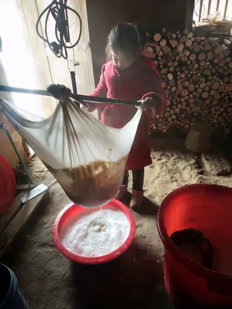 这是我们家在打豆腐呢