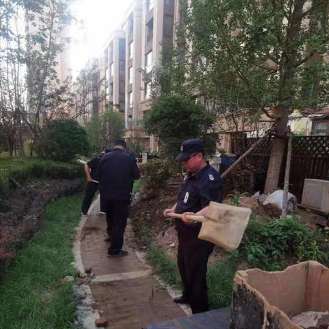 【于洪创卫】于洪区南阳湖街道益格清水湾社区组织志愿者清理小区残土