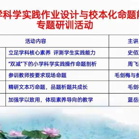 加强学以致用 聚焦素养导向——记莲都区小学科学实践作业设计与校本化命题能力提升专题研训活动