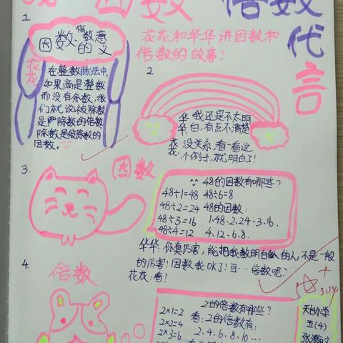 天台小学五（4）班数学特色作业——我为因数，倍数代言