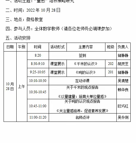 聚焦量感培养，发展核心素养——下沈小学2022学年第一学期数学组第二次活动