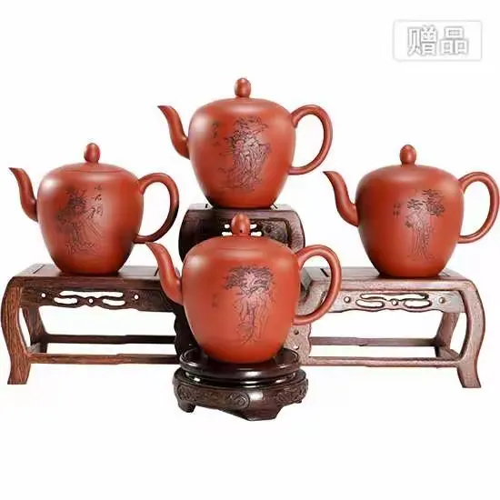 郑建明大师四大美人旗袍紫砂壶套组采用原矿泥料墨绿泥,朱泥,大红袍