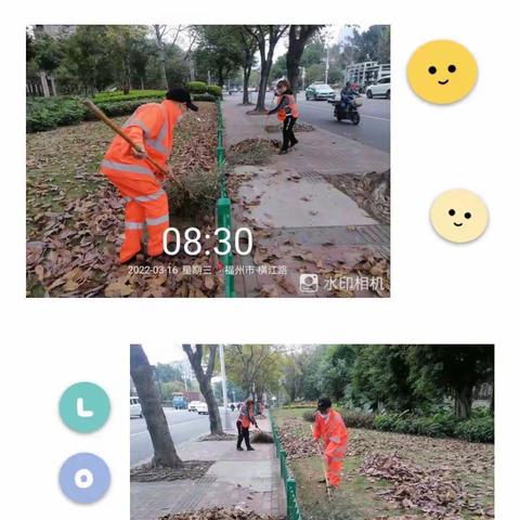“芳林新叶催老叶”随着微风轻轻地摆动。辉映着环卫工人的汗水