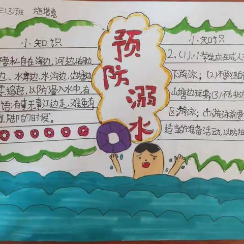 中心小学三年级3班【防溺水】手抄报