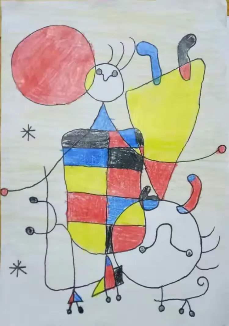 水云轩书画培训中心–少儿绘画班大师画我也画米罗大师作品倒立的人与