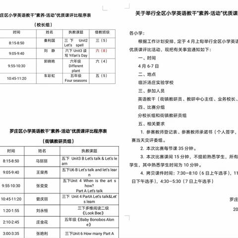 罗庄区小学英语教干“素养-活动”优质课评比活动