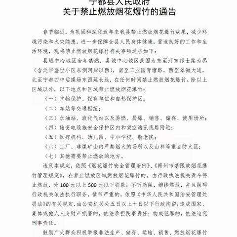 宁都县梅江中心小学关于禁止燃放烟花爆竹的倡议书