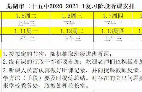 凝心展风采，听课促提升——芜湖市二十五中学行政复习阶段专题听课活动