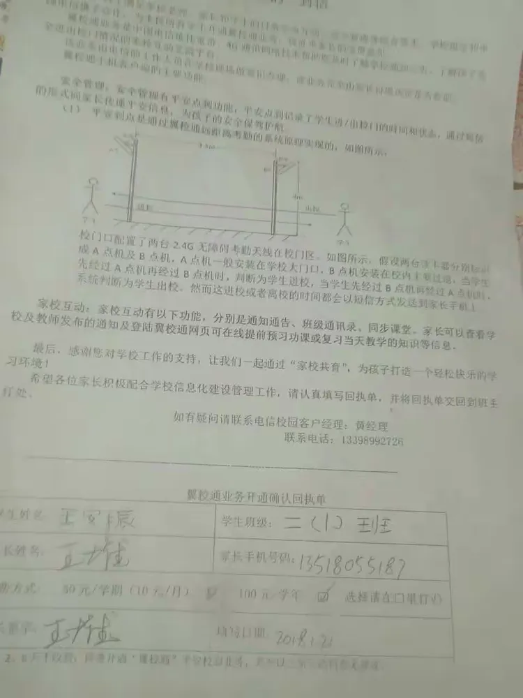 二（1）班办理校讯通人数与回执单
