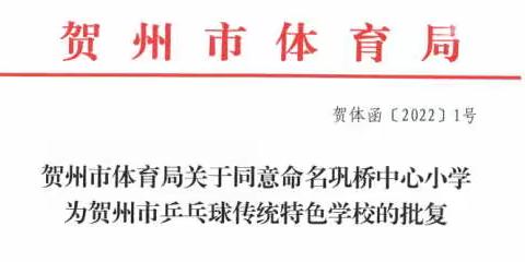 热烈祝贺——巩桥中心小学被定为“贺州市乒乓球传统特色学校”及“贺州市青少年乒乓球训练基地”