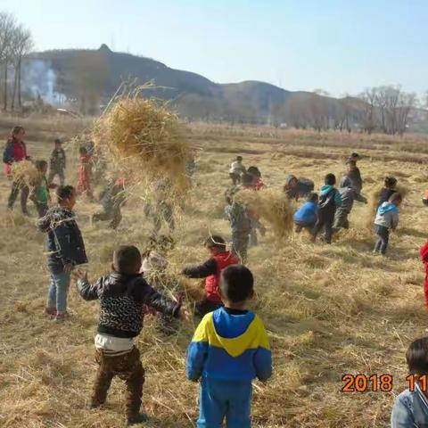 新概念幼儿园玩稻草