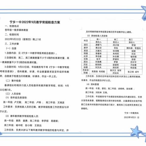 常规检查促发展，砥砺前行谱新篇---宁乡一中9月常规检查