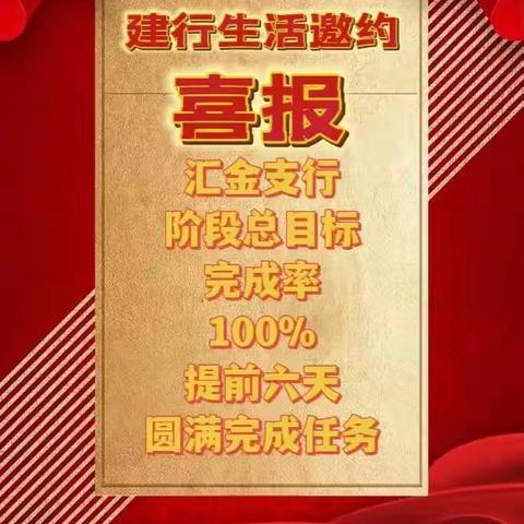 汇金支行上下一心、多措并行，提前完成建行生活邀约任务