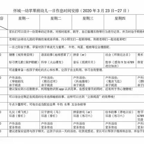 怀城一幼苹果级3月24日自主学习小任务