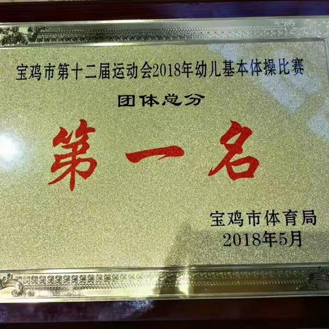 热烈祝贺:宝成幼儿园在宝鸡市第十二届运动会2018年幼儿基本体操比赛荣获第一名。