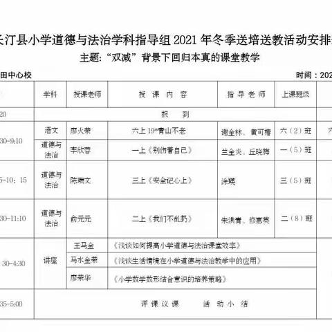 “双减”背景下回归本真的课堂教学—长汀县小学道德与法治学科指导组2021年冬季送培送教活动