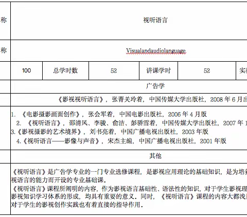 《视听语言》课程教学大纲