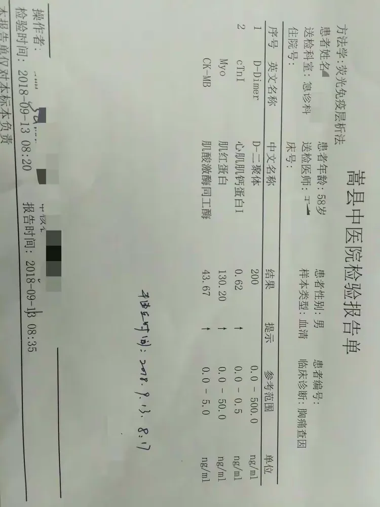 急查心肌酶示：肌钙蛋白增高