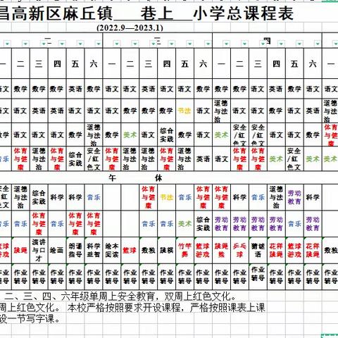 南昌高新区麻丘镇巷上小学关于2022——2023学年度第二学期体育美育劳动教育课程的公示（副本）