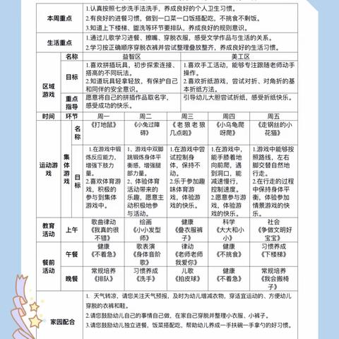 小十一班10月第3周周计划表