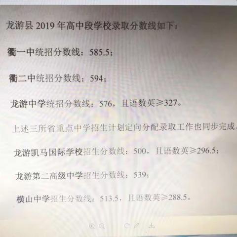 2019年高中录取