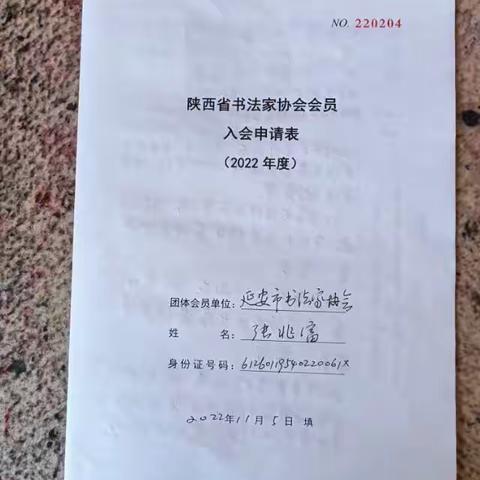 2022年申请加入陕西省书法家协会部分材料