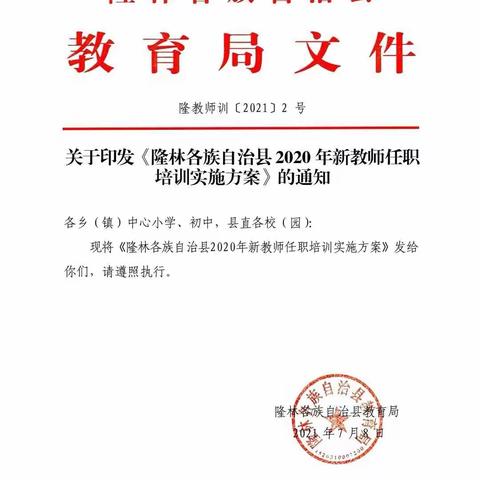 以培促教共同成长——隆林各族自治县2020年新教师任职培训活动