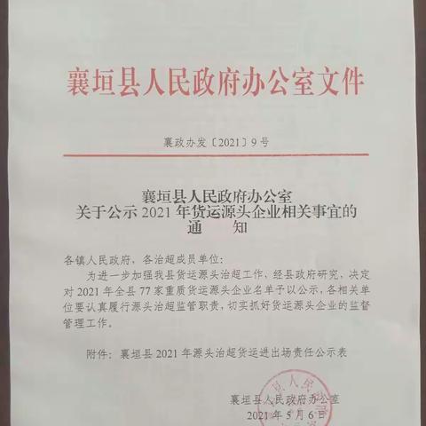 襄垣县人民政府对辖区重点货运源头企业进行政府公示
