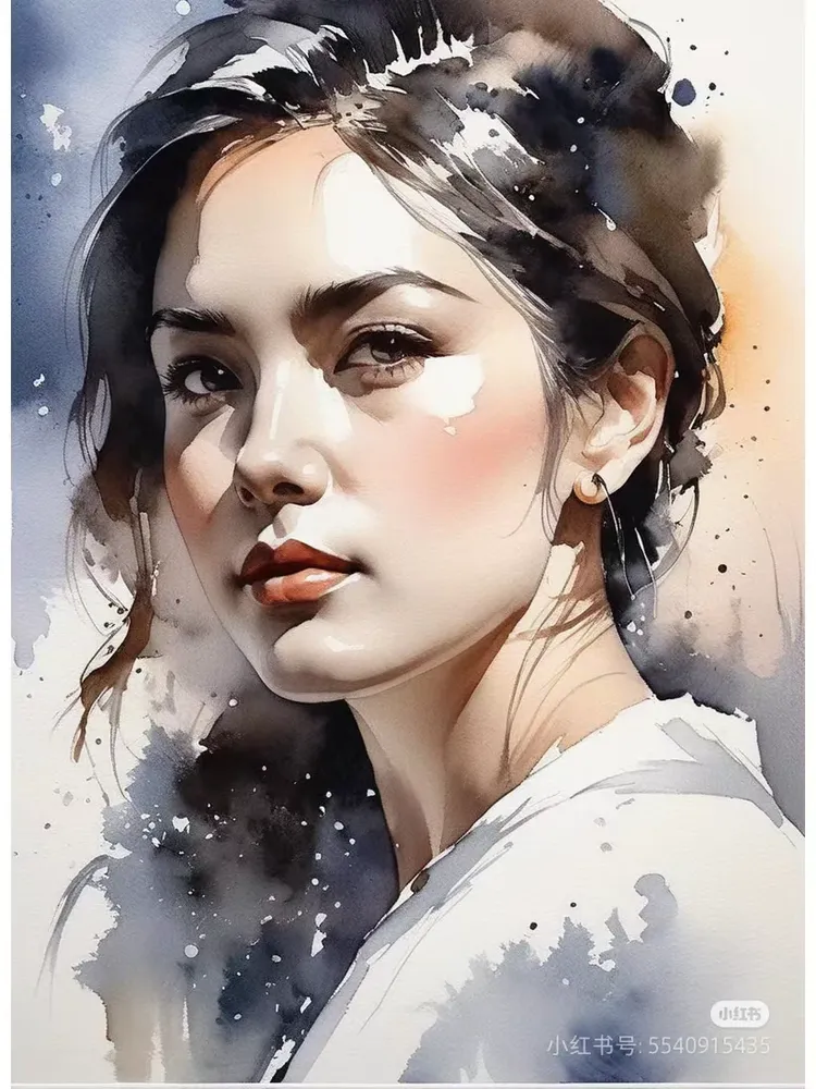 坐井观天的水彩水墨人物画①