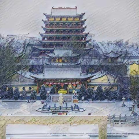 甘肃山丹大佛寺在春雪中依然秀美壮丽。