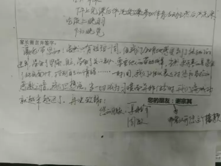第一周家校单家长回条