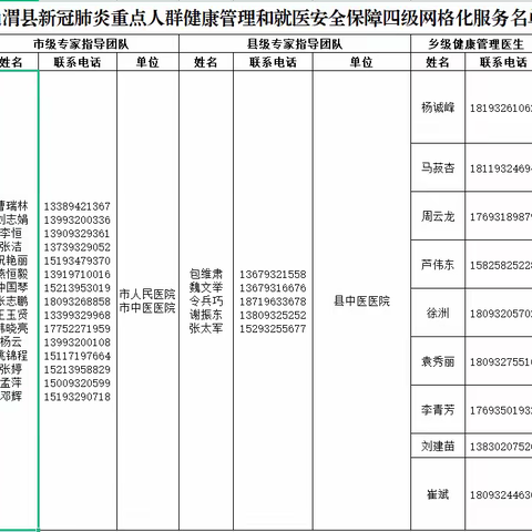 襄南镇新冠病毒感染重点人群健康管理和就医安全保障四级网格化服务名单