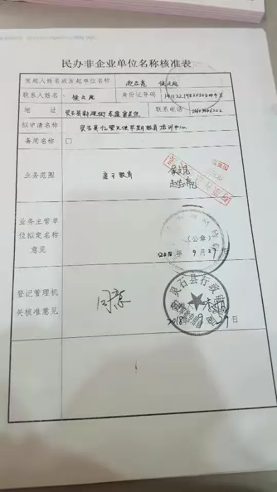 民办非企业单位名称核准表