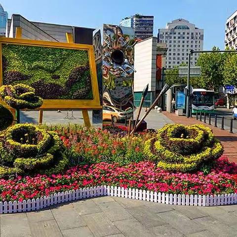 喜迎国庆72周年、武汉首个“花漾街区”在江汉路步行街盛妆出境